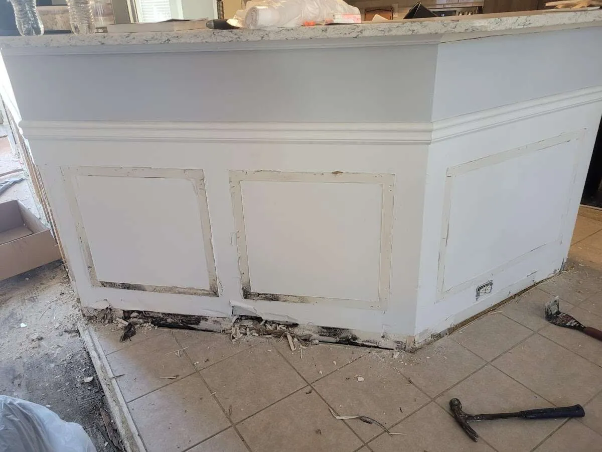 Water damage and mold on kitchen during Storm Damage Restoration in Jackson